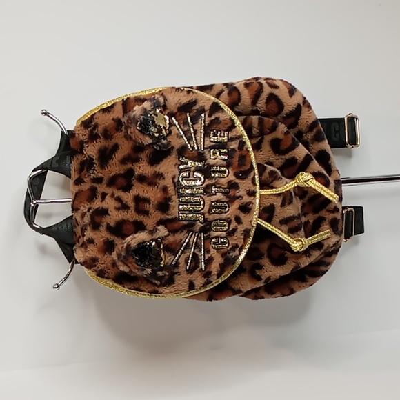Juicy Couture -Faux Fur Cheetah Backpack w/Gold Sequins - Brown Tan Gold - Picture 1 of 11
